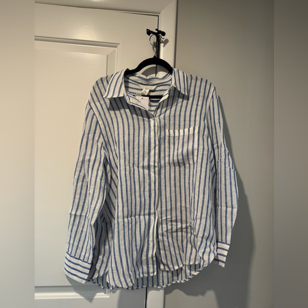 H&M Linen Blue and White Striped Shirt
